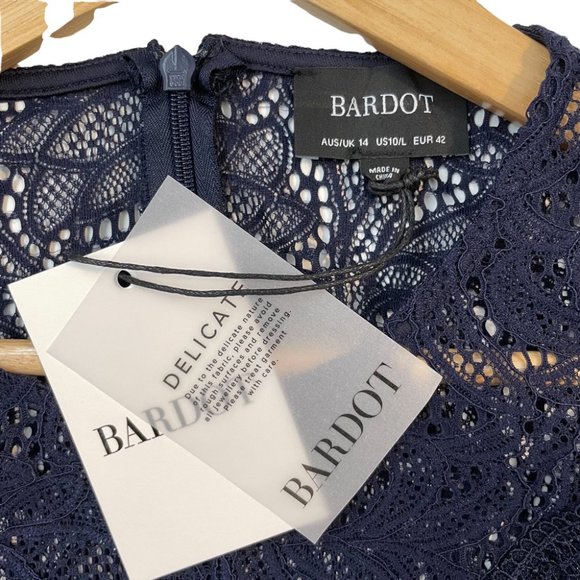 Bardot NEW Tiana Long Sleeve Lace Mini Dress Navy Party Cocktail Sz 10 Large NWT - Picture 10 of 13